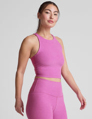 purple high-neck racerback cropped tank top.