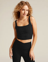 black square neck cropped tank.