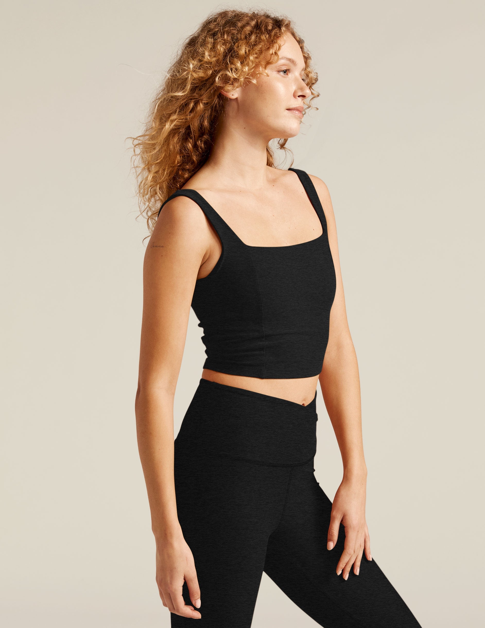 black square neck cropped tank.