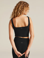 black square neck cropped tank.