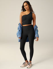 black one shoulder cropped tank