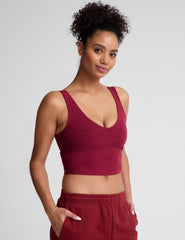 red v-neck cropped tank top.