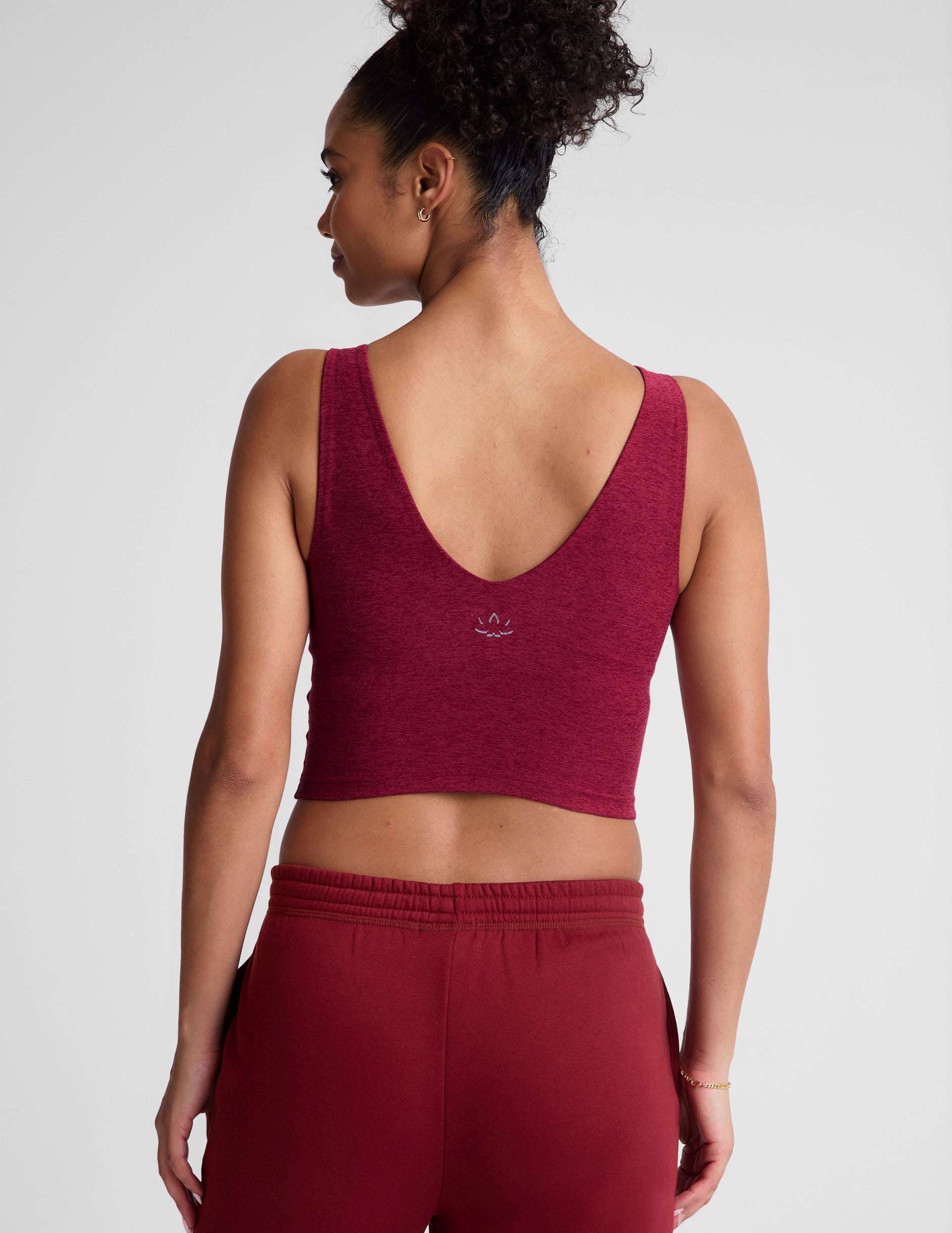 red v-neck cropped tank top.