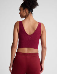 red v-neck cropped tank top.