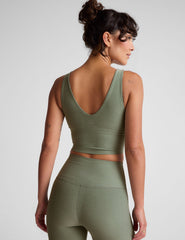 green double v-neck cropped tank top.