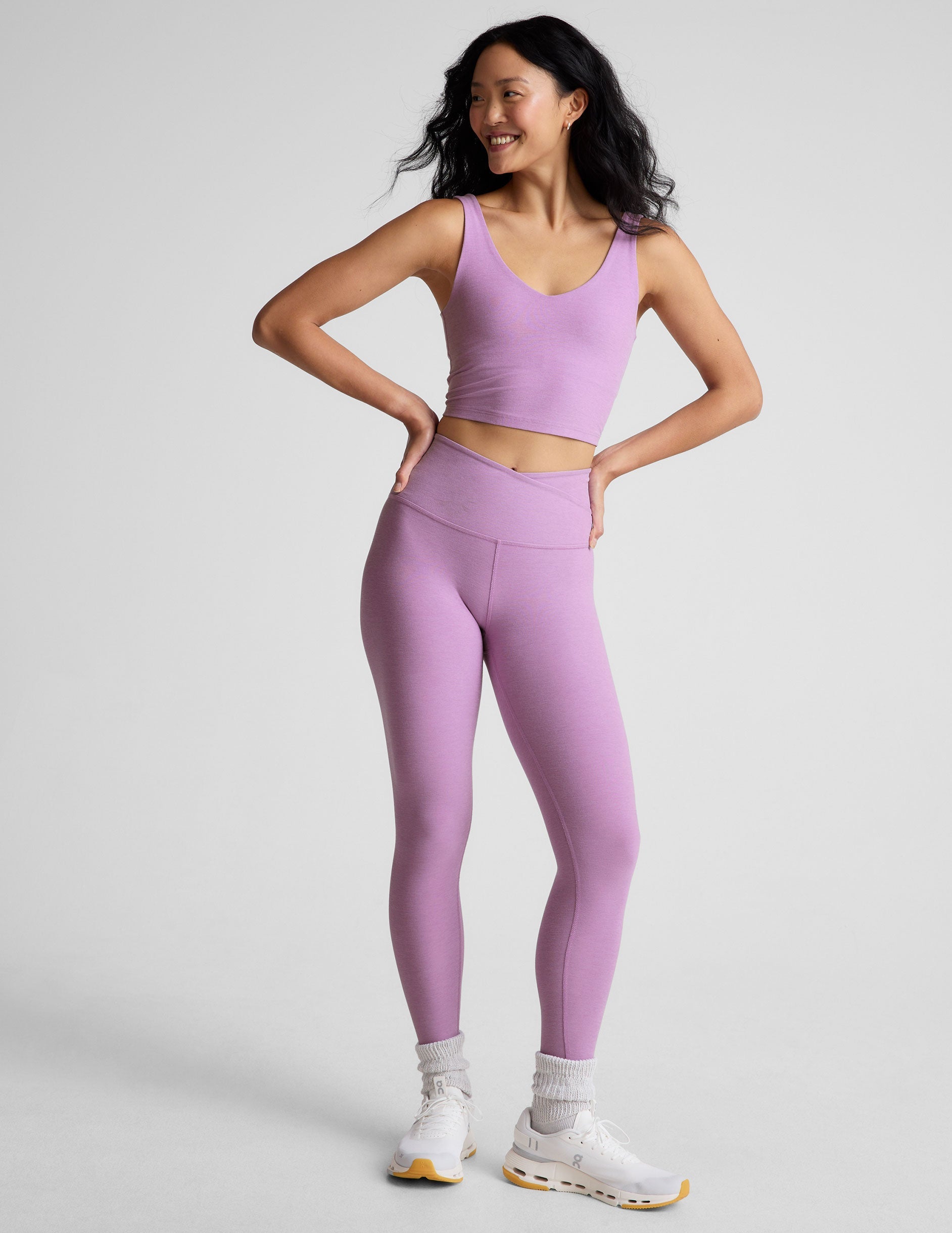 purple double v-neck cropped tank.