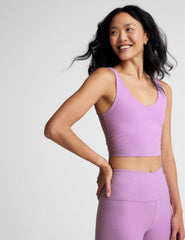 purple double v-neck cropped tank.