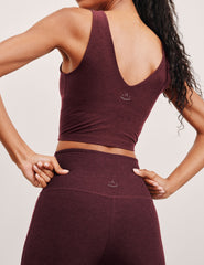 red cropped tank top with a soft front and back v-neck.