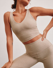 brown cropped tank top with a front and back v neckline.