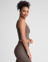 brown v-neck cropped tank top.
