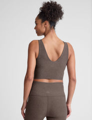 brown v-neck cropped tank top.