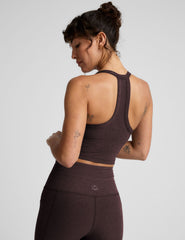 brown v-neck cropped tank top with a high racerback.