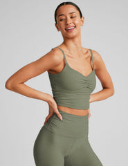 green cropped tank with ruching in front