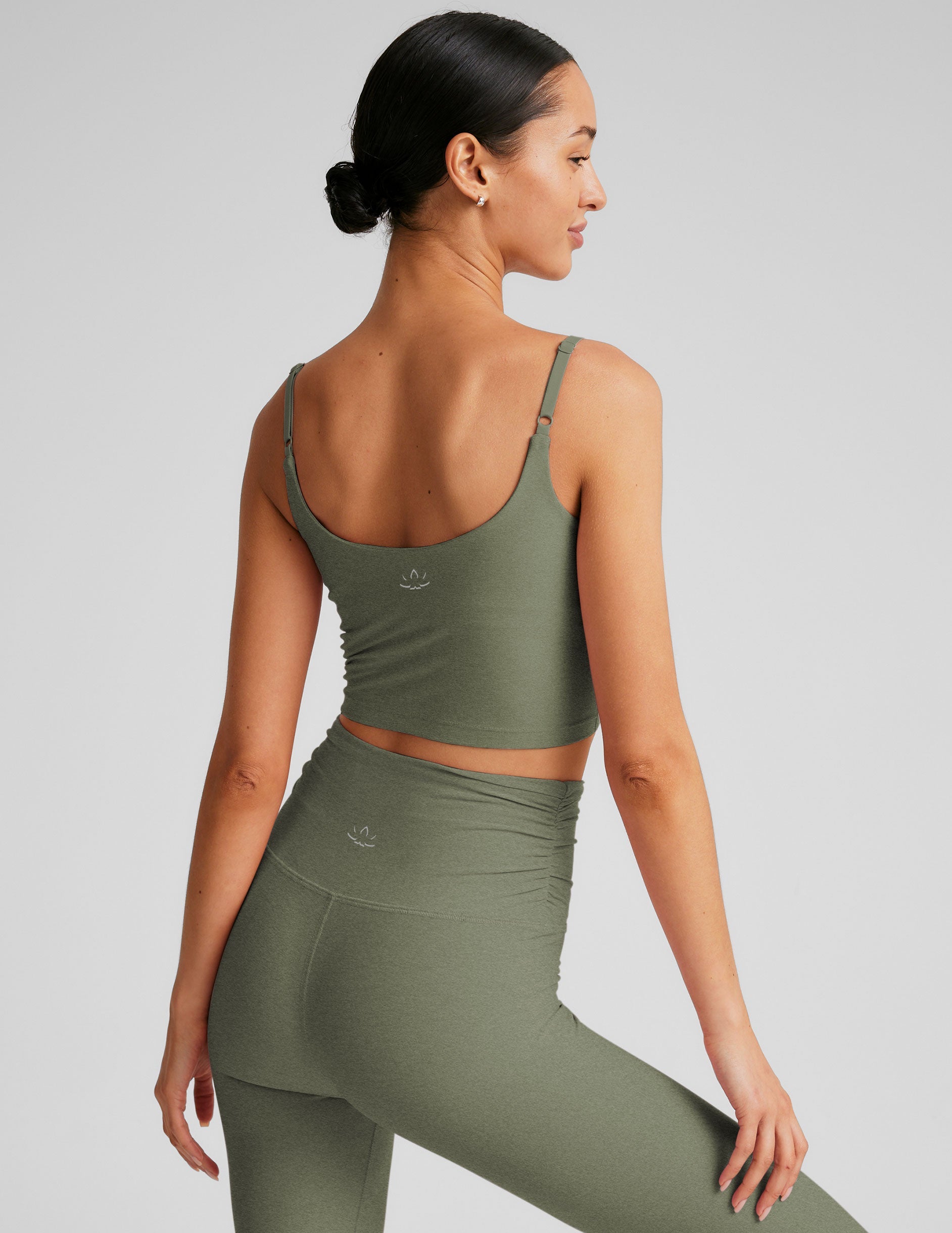 green cropped tank with ruching in front