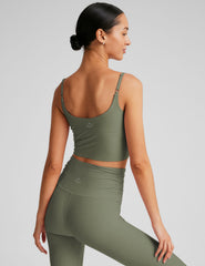 green cropped tank with ruching in front