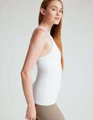 white high-neck long length racerback tank top.