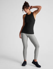 black high-neck racerback classic length tank top.