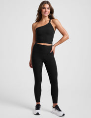 black one shoulder strap cropped tank.
