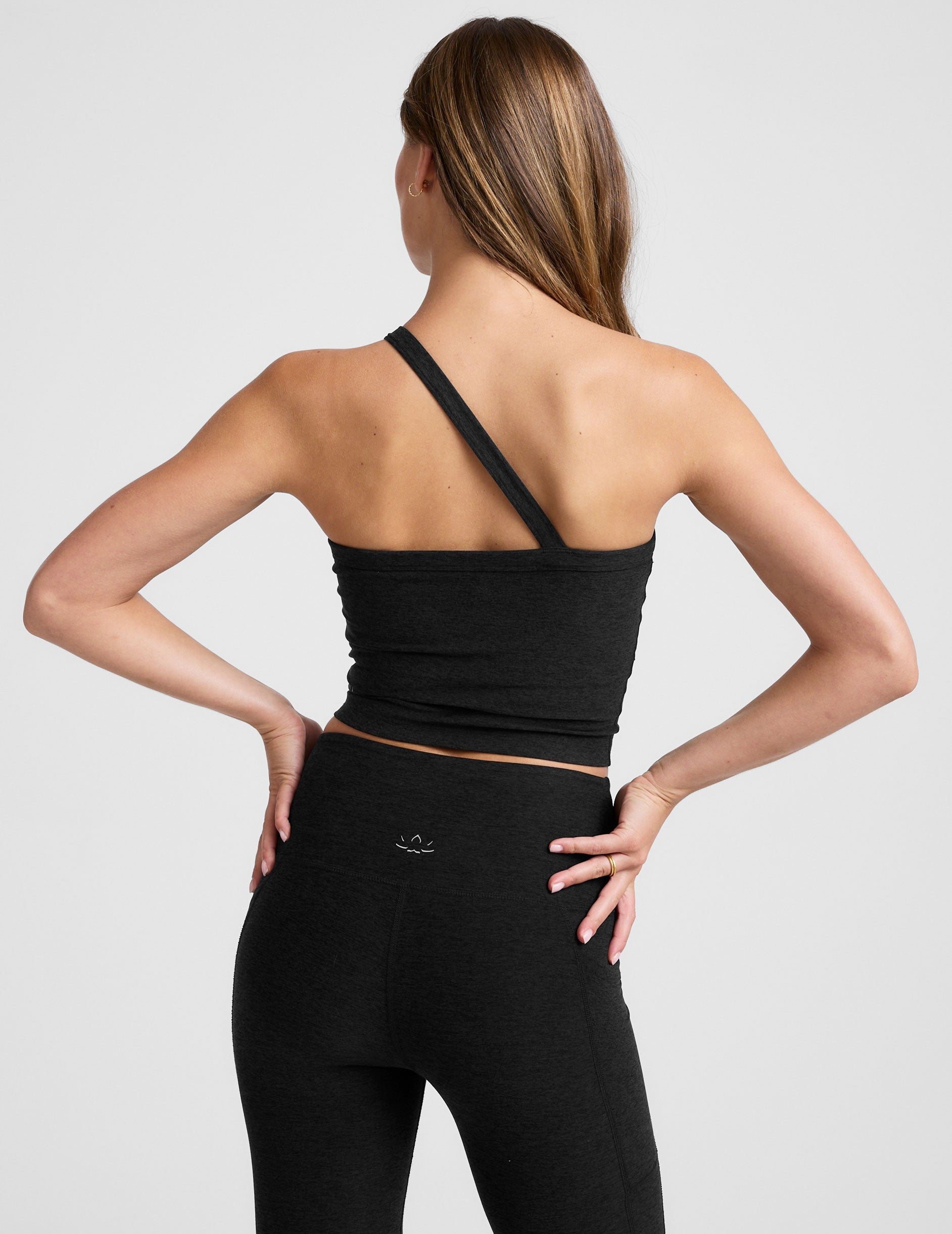 black one shoulder strap cropped tank.