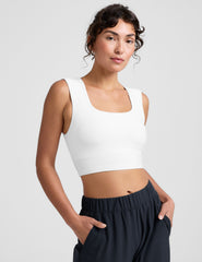white square neck cropped tank with thick straps.