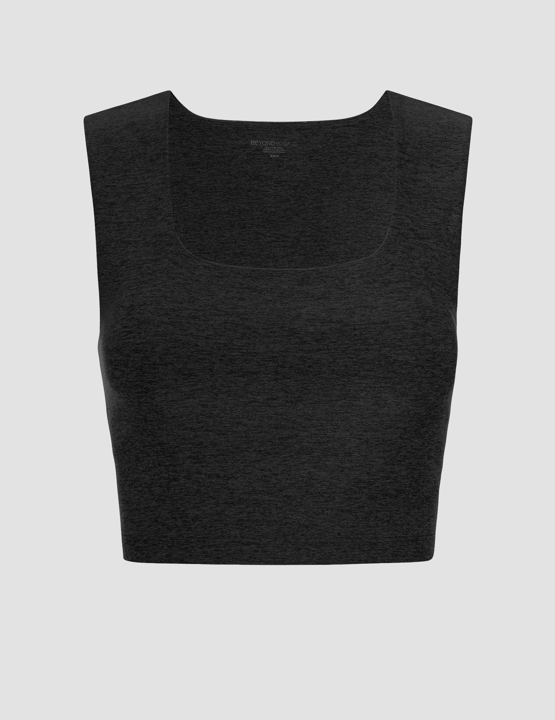 black square neck cropped tank with thick straps.