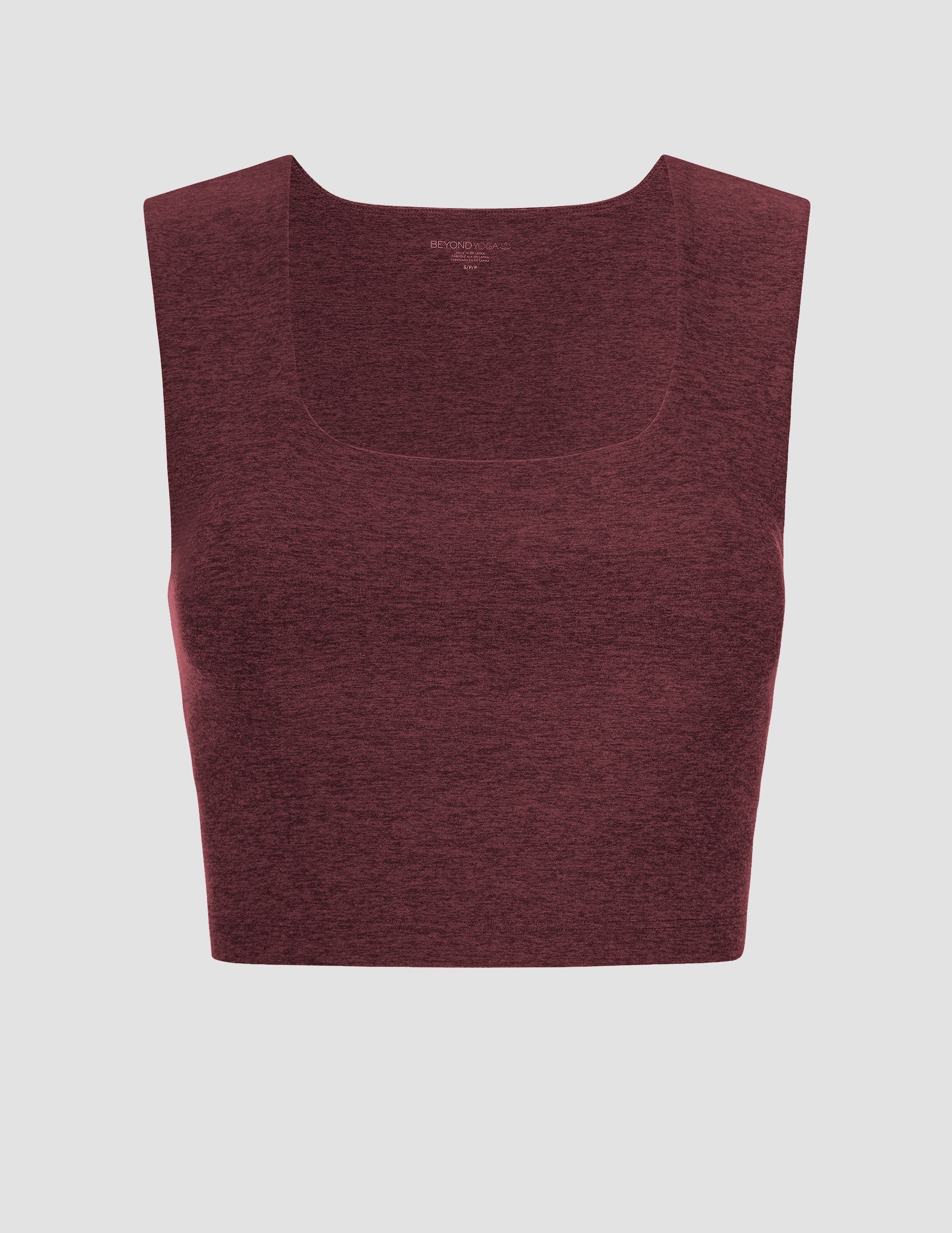 red cropped square neck tank with thick straps.