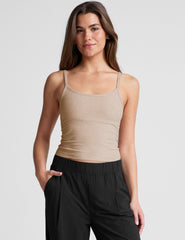 brown waist length tank top with adjustable straps.