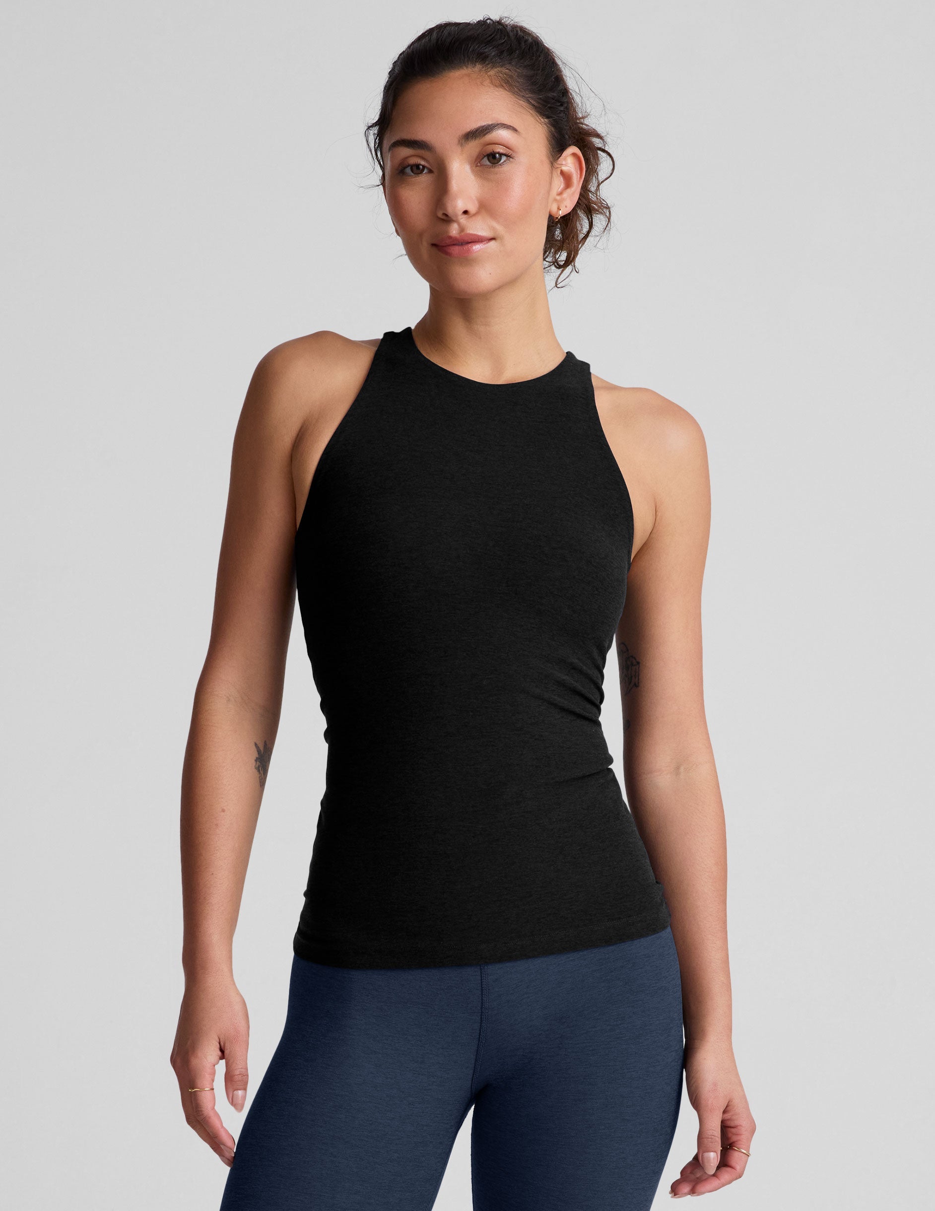 black high scoop neck racerback classic length tank.