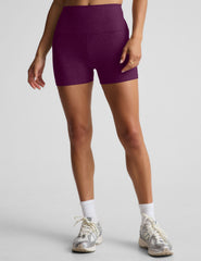 purple high-waisted 3" inseam biker shorts. 