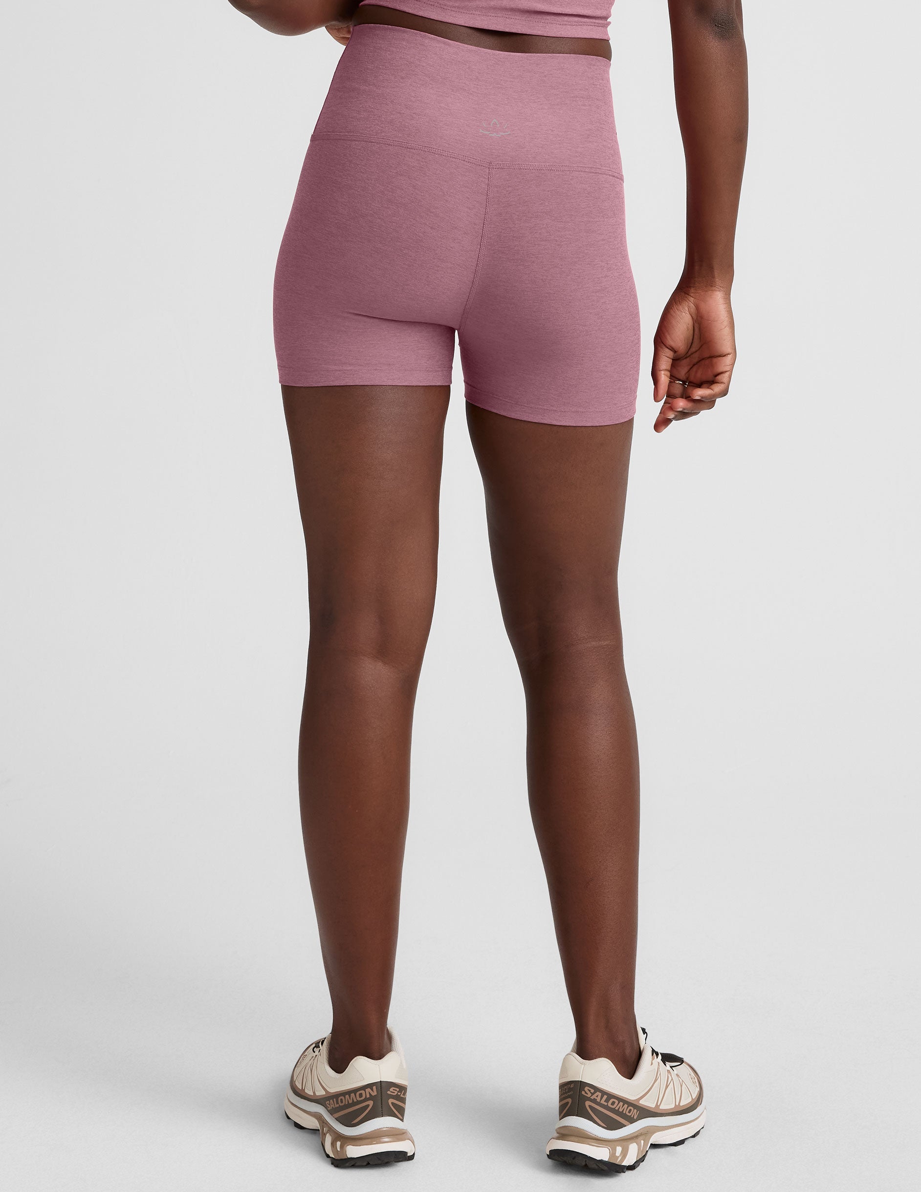 pink high-waisted 3" inseam biker shorts. 