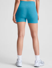 blue high-waisted 3" inseam biker shorts. 