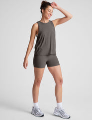 gray high-waisted 3" inseam biker shorts. 