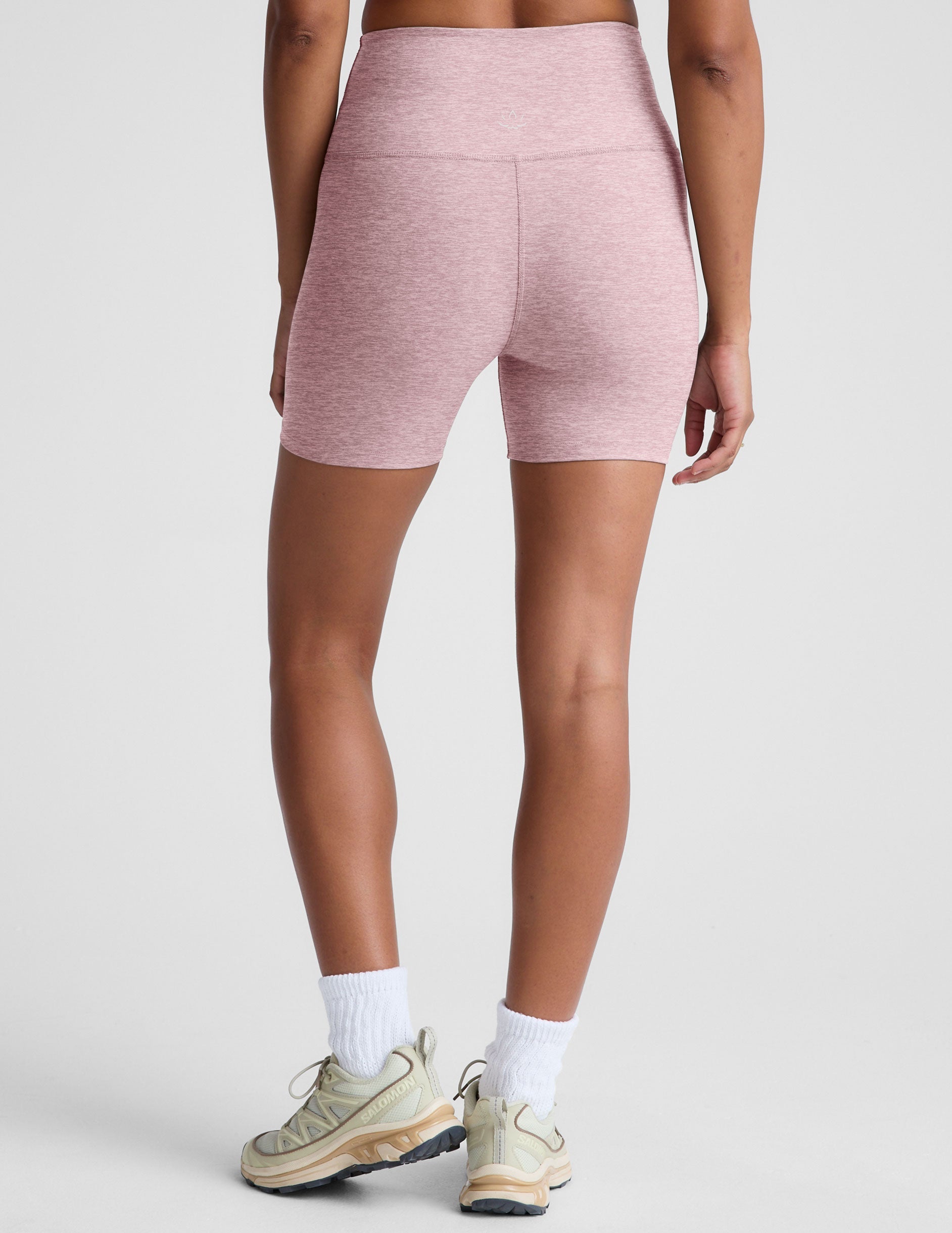 pink high-waisted 5" inseam biker shorts. 