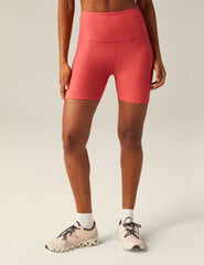 pink high waisted 5" inseam biker shorts. 