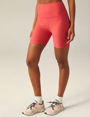 pink high waisted 5" inseam biker shorts. 