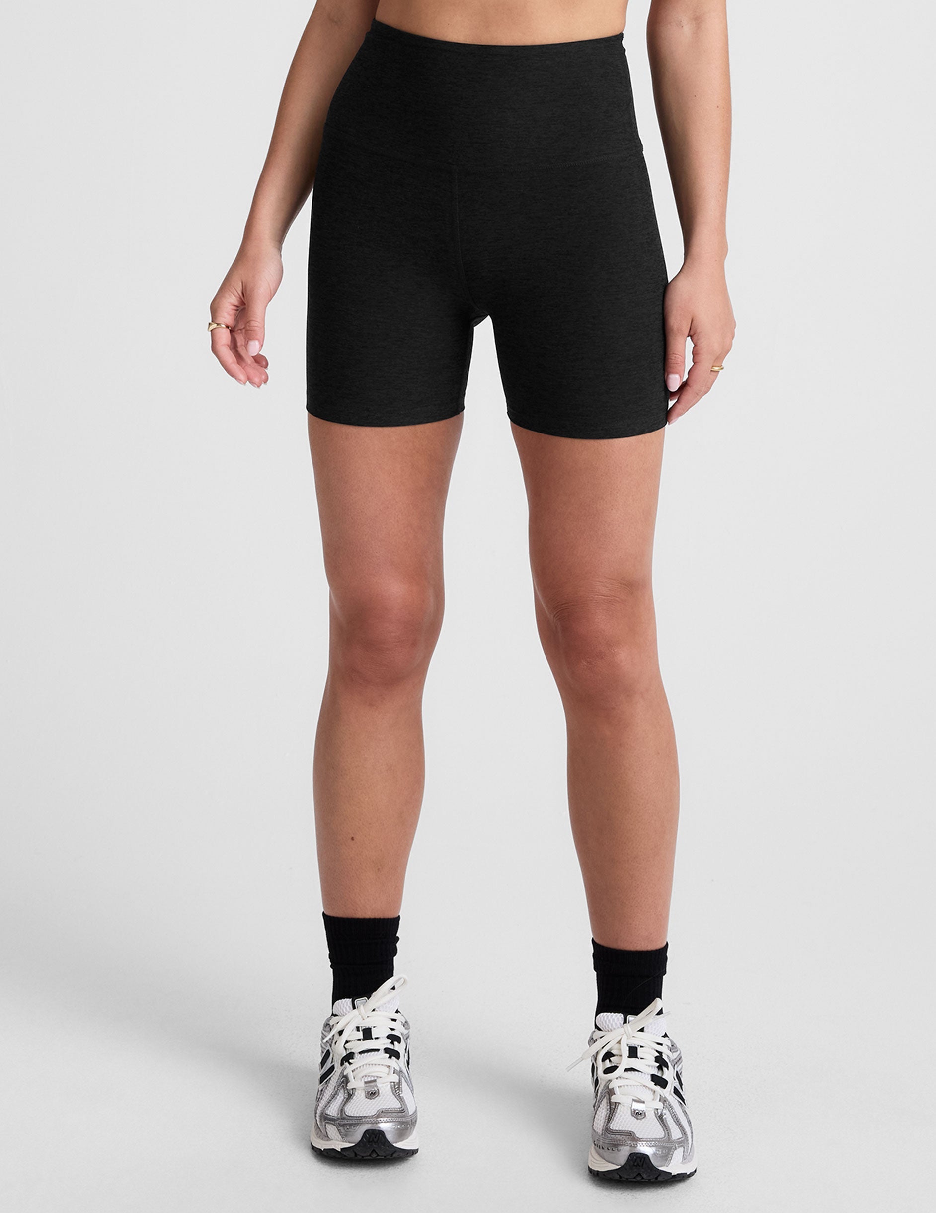 black high-waisted 5" inseam biker shorts. 