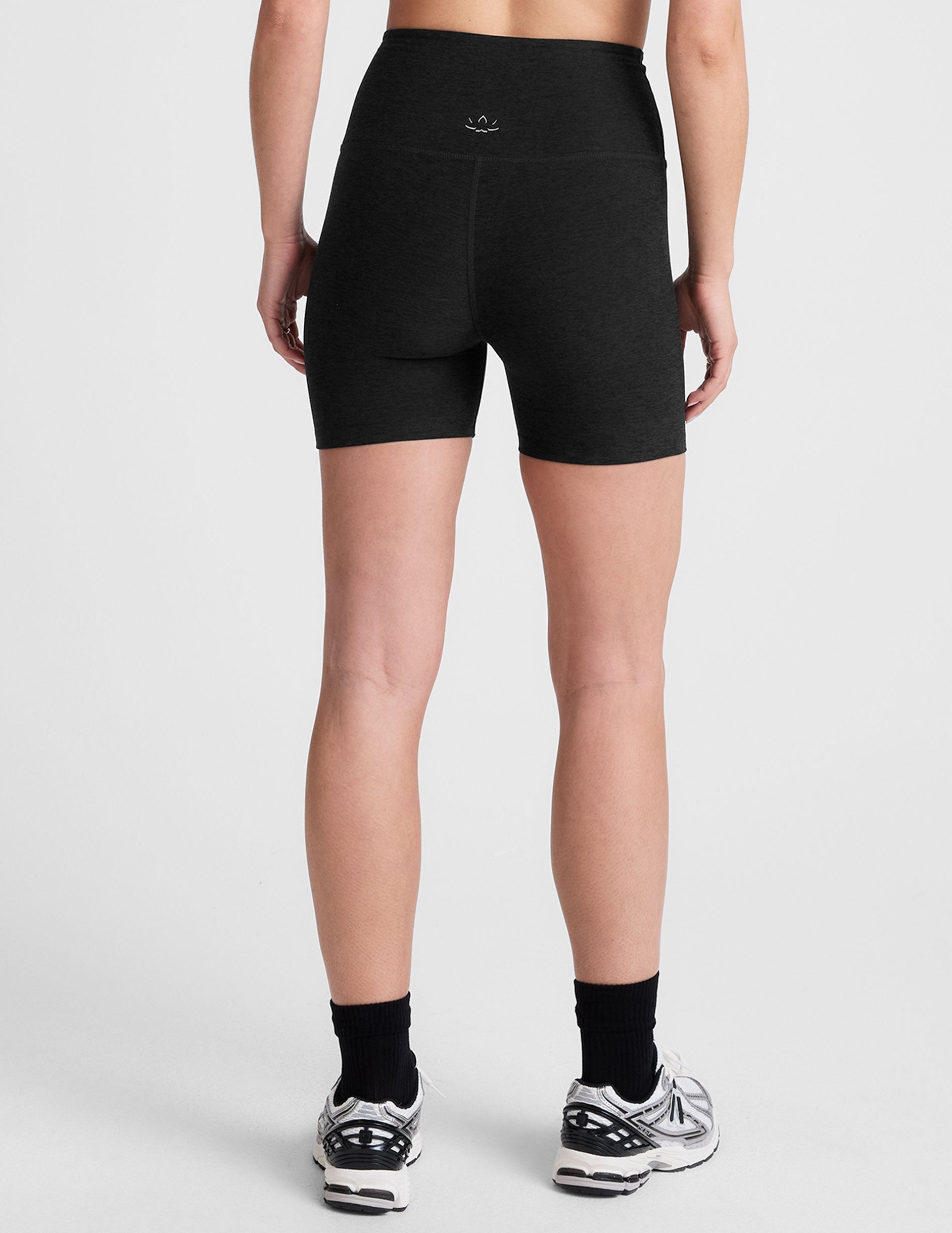 black high-waisted 5" inseam biker shorts. 