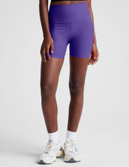 purple high-waisted 5" inseam biker shorts. 