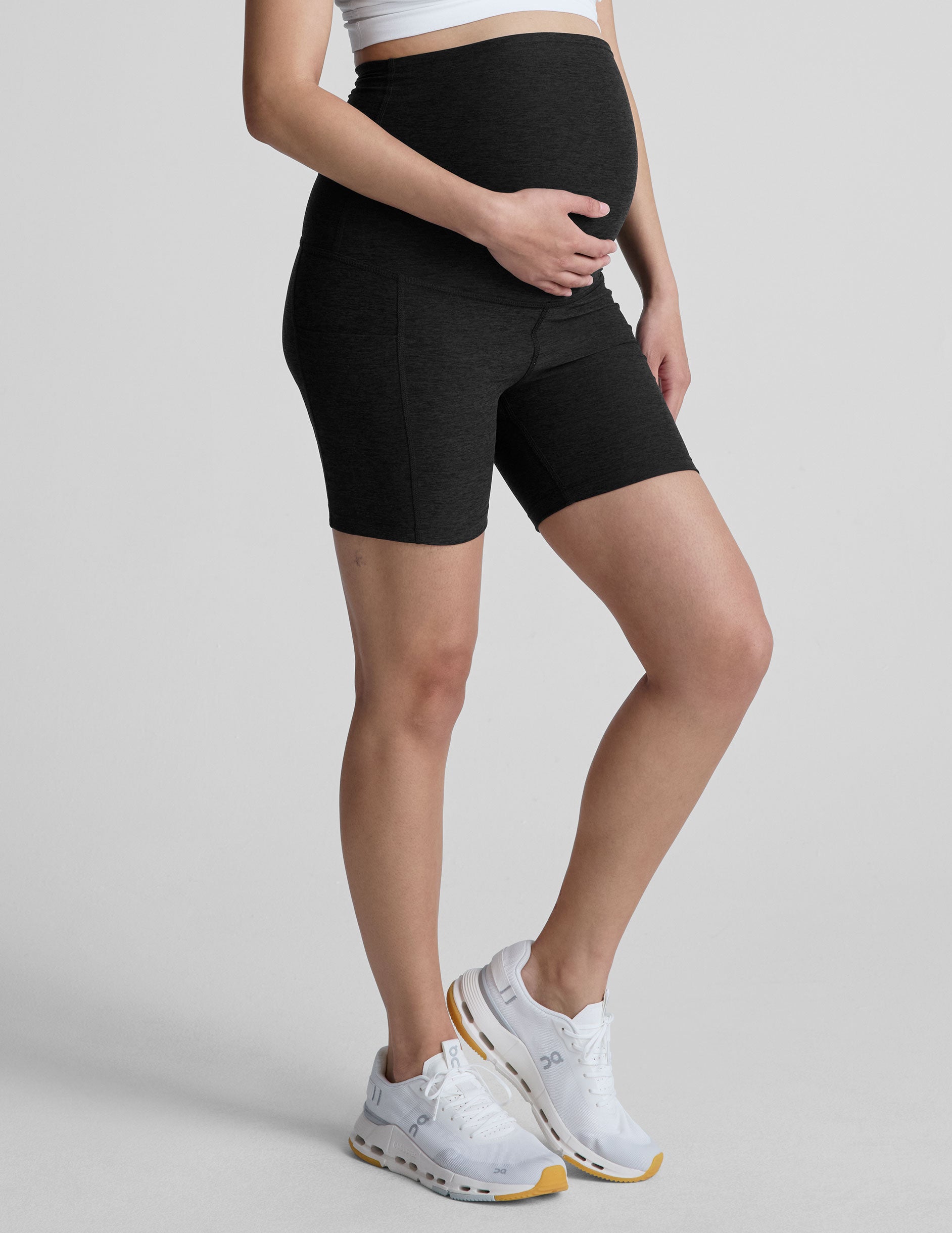 black maternity biker short with pocket at sides