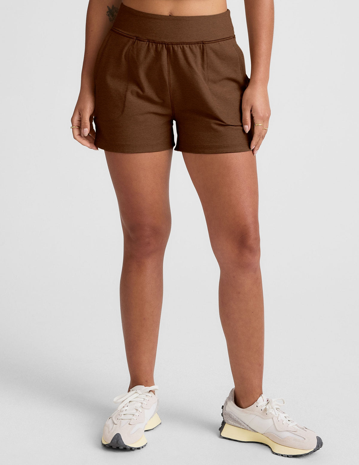 brown 3" inseam shorts with side pockets. 
