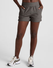 grey 3" inseam shorts with side pockets. 
