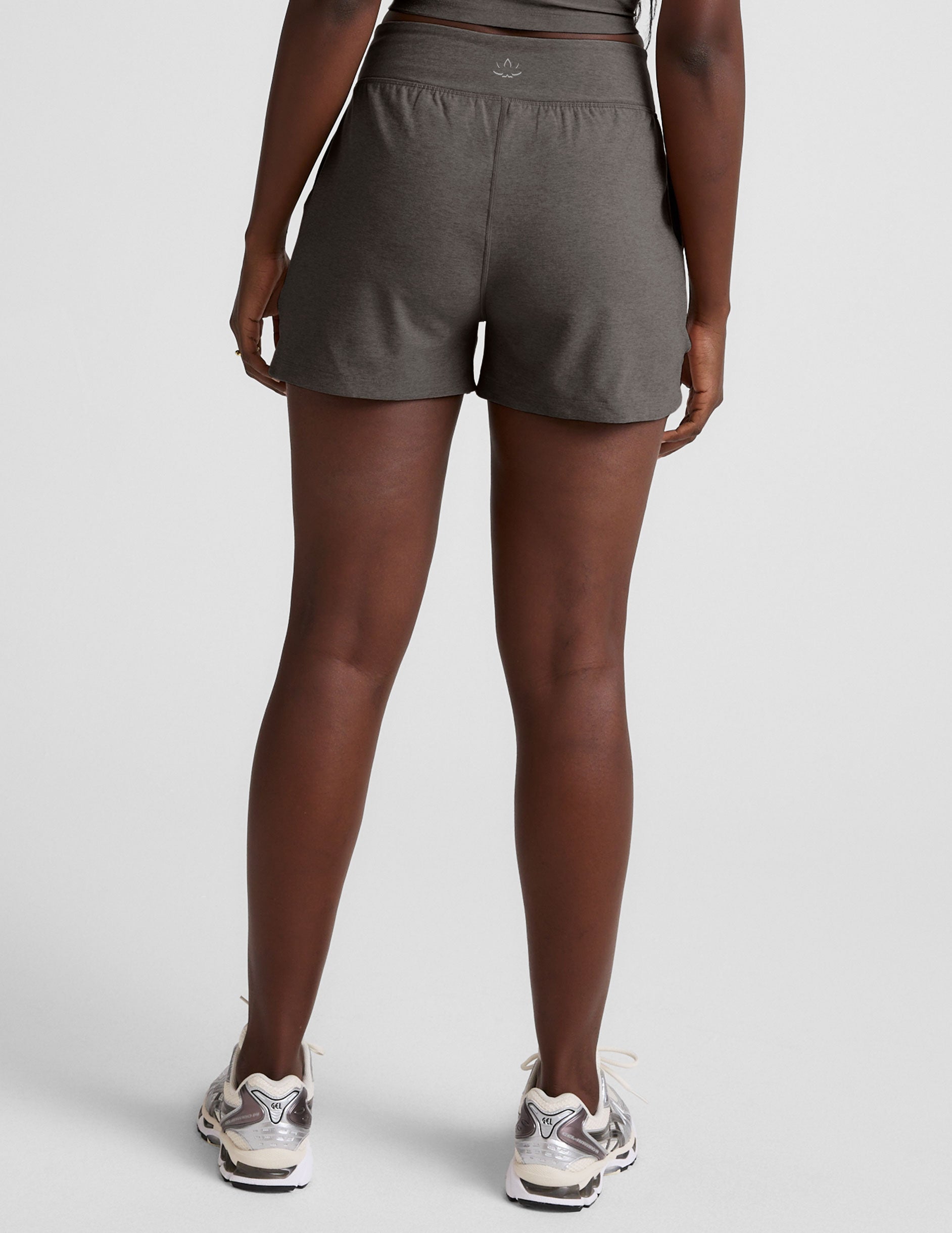 grey 3" inseam shorts with side pockets. 