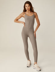 brown slim strapped midi jumpsuit.