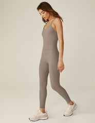 brown slim strapped midi jumpsuit.