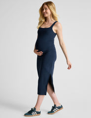 blue maternity sleeveless maxi square neck dress