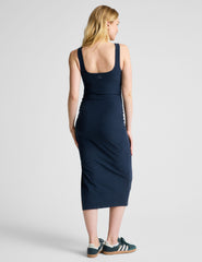 blue maternity sleeveless maxi square neck dress