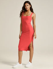 pink midi dress with slit at sides