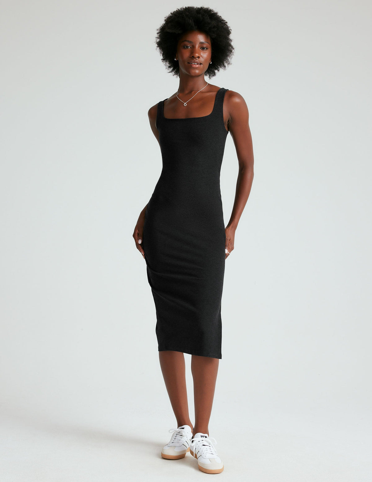 black midi sleeveless dress