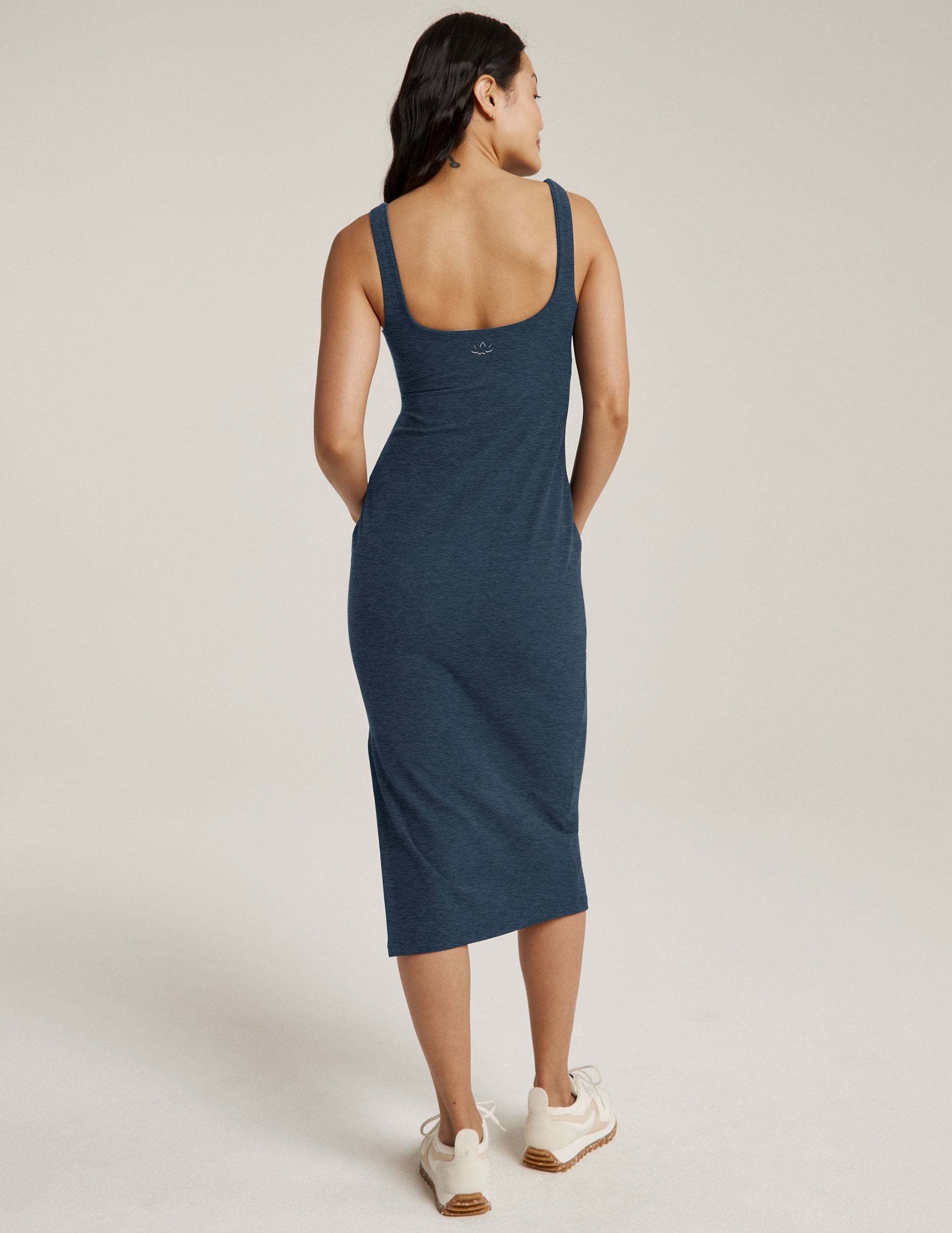blue midi square neck dress