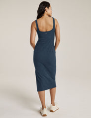 blue midi square neck dress